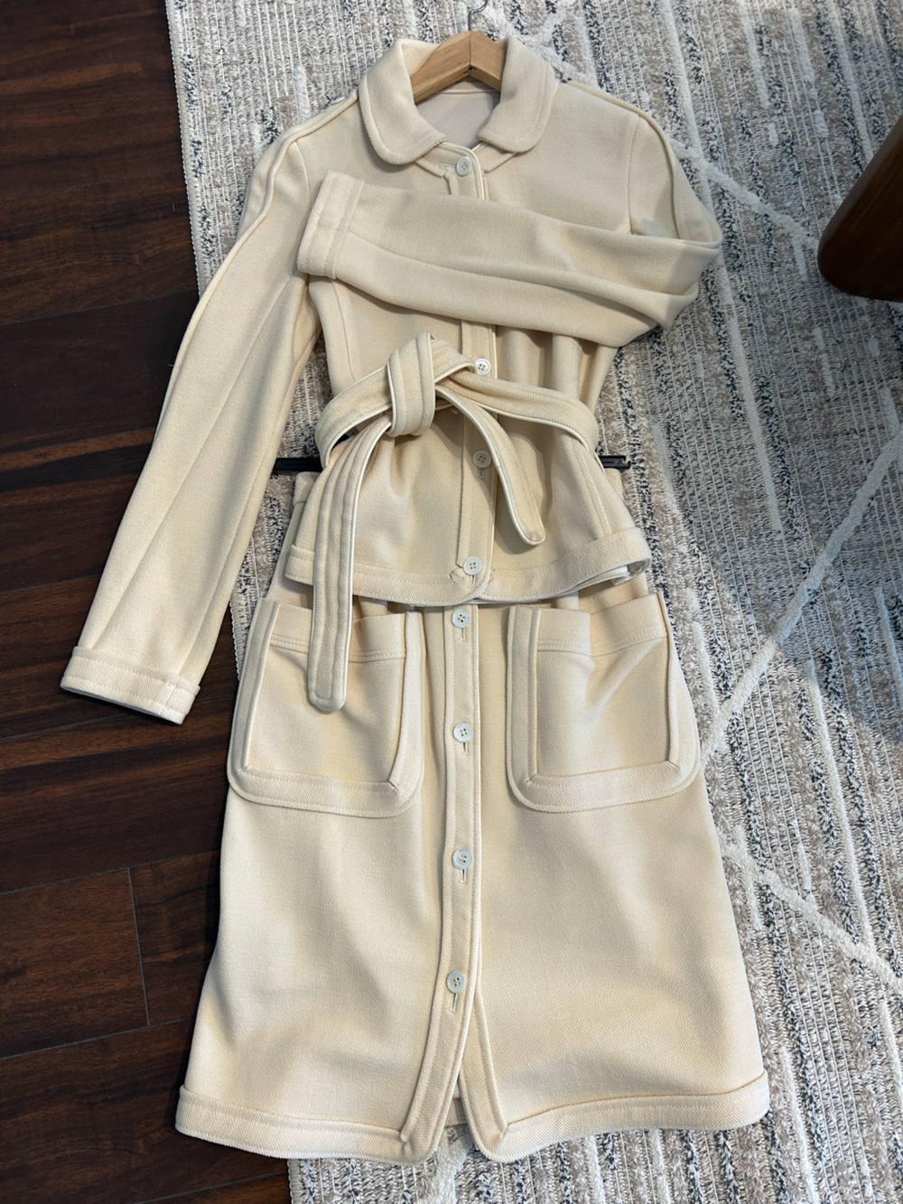 Yves St Laurent rive gauche  outfit Womens Cream Belted Button-Front Jacket